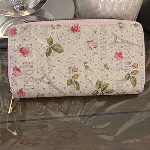 Pink & Cream Garden Rose Paris Glittery stars long Wallet new unbranded